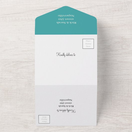 Invitation Tout En Un Simple Turquoise Customisé Enregistrer la date (Dehors)