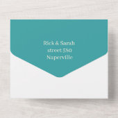 Invitation Tout En Un Simple Turquoise Customisé Enregistrer la date (Verso)