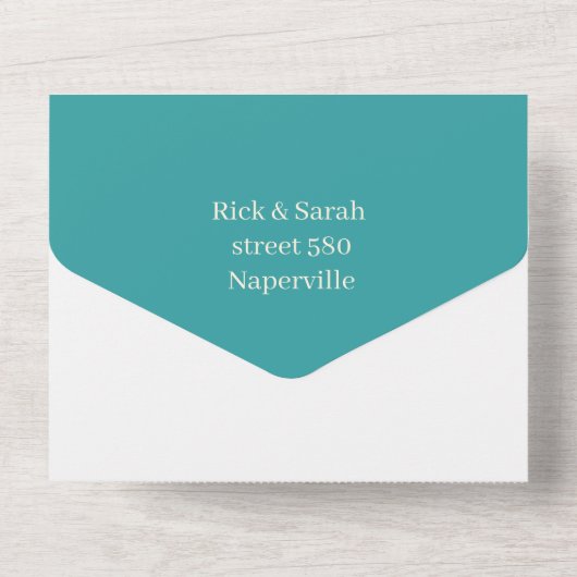 Invitation Tout En Un Simple Turquoise Customisé Enregistrer la date (Verso)