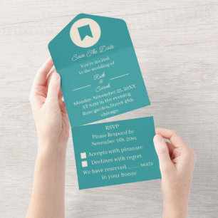 Invitation Tout En Un Simple Turquoise Customisé Enregistrer la date