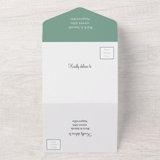 Invitation Tout En Un Simple Vert Customisé Enregistrer la date (Dehors)