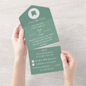 Invitation Tout En Un Simple Vert Customisé Enregistrer la date (Déchirure)