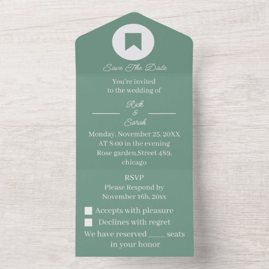 Invitation Tout En Un Simple Vert Customisé Enregistrer la date (À l'intérieur)