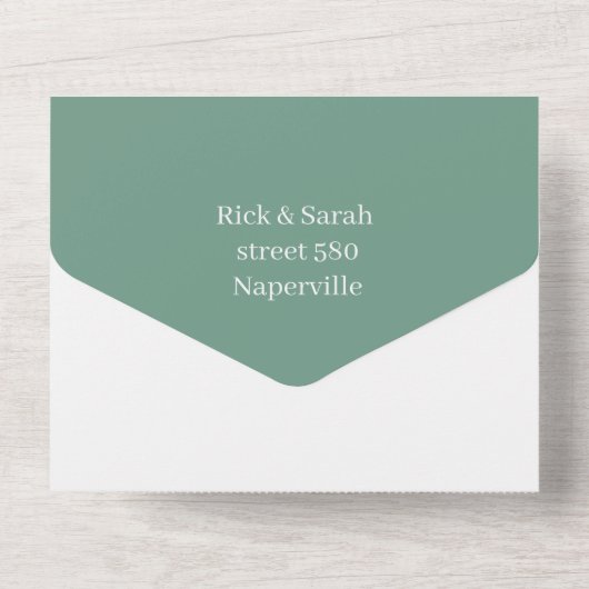 Invitation Tout En Un Simple Vert Customisé Enregistrer la date (Verso)