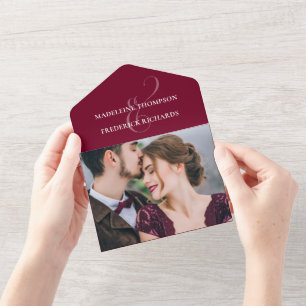 Invitation Tout En Un Site Web Code QR Photo Bourgogne Minimaliste Moder