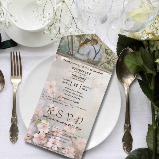 Invitation Tout En Un Site Web photo Mauve Grey Pink Cherry Blossom