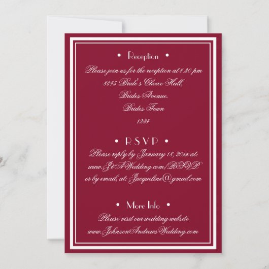 Invitation Tout en un site Web RSVP Courriel Mariage Bourgogn (Dos)