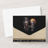 Invitation Tout En Un Skeleton marié couple or noir élégant goth (Verso)