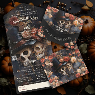 Invitation Tout En Un Skeletons de baiser floral Halloween adulte