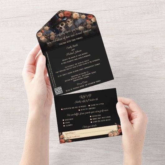 Invitation Tout En Un Skeletons de baiser romantique Mariage gothique (Déchirure)