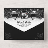 Invitation Tout En Un Skeletons mariage Black & Red Rose Élégant (Verso)