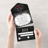Invitation Tout En Un Skeletons mariages Coeur Noir Blanc - Ensemble Ave (Déchirure)