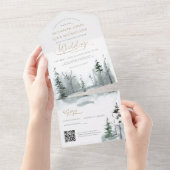 Invitation Tout En Un Slate Winter Landcape Woodland Mariage QR Code (Déchirure)