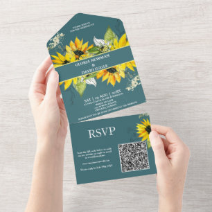 Invitation Tout En Un Smokey Green Sunflower Code QR