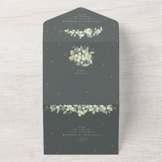 Invitation Tout En Un Snowberry vert/crème + Mariage Eucalyptus (Dehors)