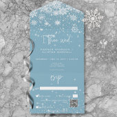 Invitation Tout En Un Snowflakes blanc moderne Code QR bleu