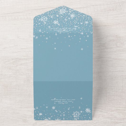 Invitation Tout En Un Snowflakes blanc moderne Code QR bleu (Dehors)