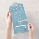 Invitation Tout En Un Snowflakes blanc moderne Code QR bleu (Déchirure)