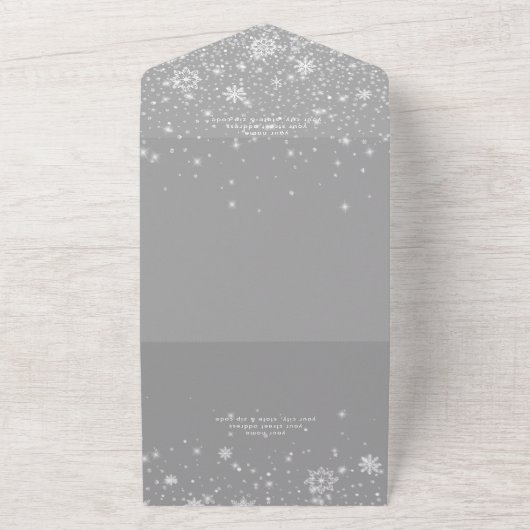Invitation Tout En Un Snowflakes blanc moderne Code QR Mariage (Dehors)