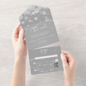 Invitation Tout En Un Snowflakes blanc moderne Code QR Mariage (Déchirure)