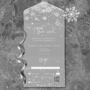 Invitation Tout En Un Snowflakes blanc moderne Code QR Mariage