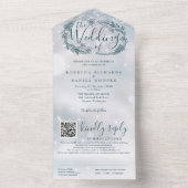 Invitation Tout En Un Snowflakes Boho Floral QR Code Mariage (À l'intérieur)