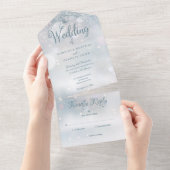 Invitation Tout En Un Snowflakes Élégant Script Mariage hivernal (Déchirure)