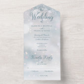Invitation Tout En Un Snowflakes Élégant Script Mariage hivernal (À l'intérieur)
