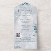 Invitation Tout En Un Snowflakes Floral QR Code Mariage (À l'intérieur)