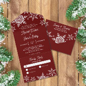 Invitation Tout En Un Snowflakes hiver Mariage de Noël rouge foncé