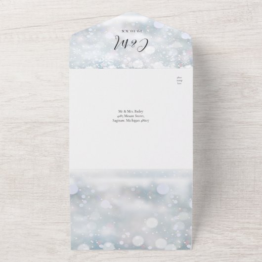 Invitation Tout En Un Snowflakes hiver QR Code Mariage (Dehors)
