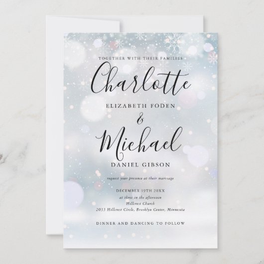 Invitation Tout en un Snowflakes Mariage d'hiver (Devant)
