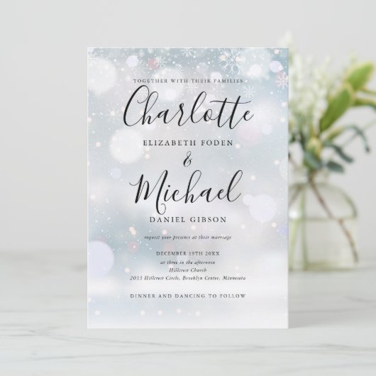 Invitation Tout en un Snowflakes Mariage d'hiver (Debout devant)