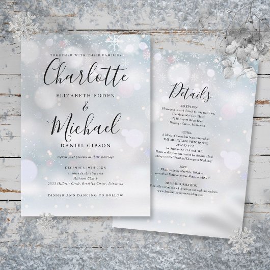 Invitation Tout en un Snowflakes Mariage d'hiver