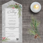 Invitation Tout En Un Snowflakes on Grey with Pine Branches Code QR