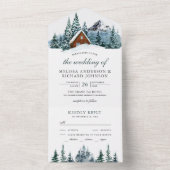 Invitation Tout En Un Snowy Winter Mountain Forest Cabine Lodge Mariage (À l'intérieur)