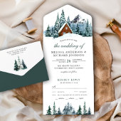 Invitation Tout En Un Snowy Winter Mountain Forest Cabine Lodge Mariage