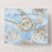 Invitation Tout En Un Soie bleue et perles tout en un mariage Inviter (Verso)