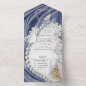 Invitation Tout En Un Soie bleue et perles tout en un mariage Inviter (À l'intérieur)