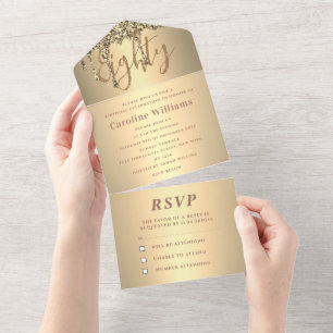 Invitation Tout En Un Soirée d'anniversaire 80th Gold Parties scintillan