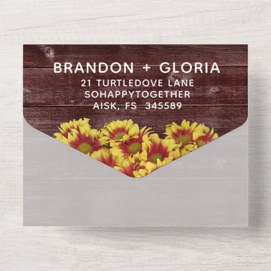 Invitation Tout En Un Soleil d'automne rustique Tournesols sur clôture M (Verso)