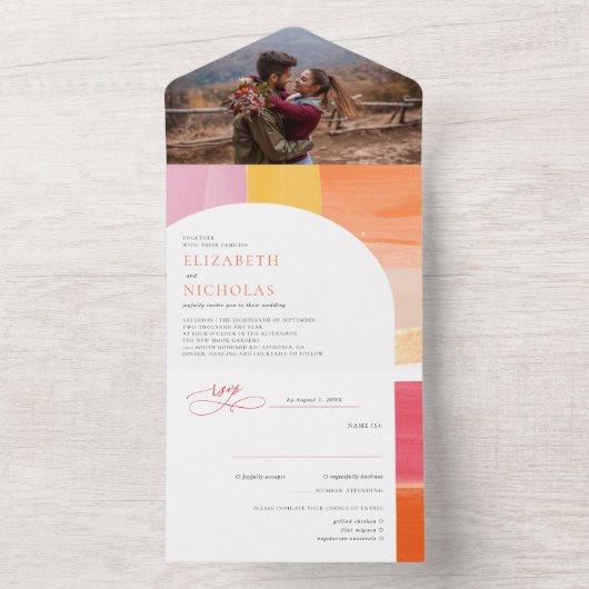 Invitation Tout En Un Soleil de Terracotta | Mariage Boho (À l'intérieur)