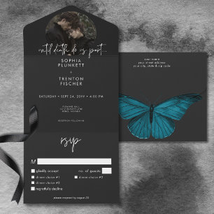 Invitation Tout En Un Sombre Minimaliste Photo de Papillon de Nuit Dîner