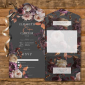 Invitation Tout En Un Sombre Moody Fall Burgundy & Cream Peonies Dîner