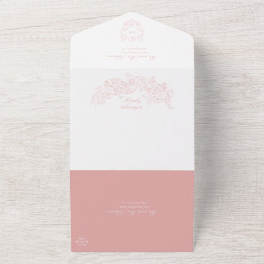 Invitation Tout En Un Sophistiqué Classic Script Blush Rose Mariage (Dehors)