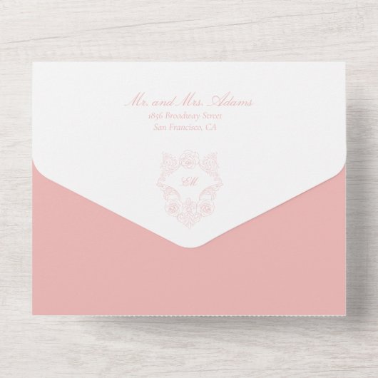 Invitation Tout En Un Sophistiqué Classic Script Blush Rose Mariage (Verso)