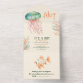 Invitation Tout En Un Sous le Baby shower d'animaux de l'océan marin (À l'intérieur)