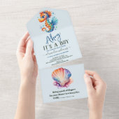 Invitation Tout En Un Sous le Baby shower d'aquarelle de mer (Déchirure)