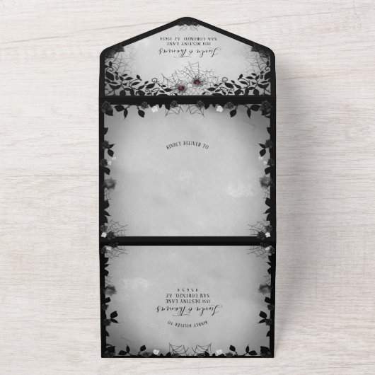 Invitation Tout En Un Spider Love Grey & Black Gothique Floral Halloween (Dehors)