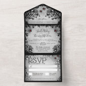 Invitation Tout En Un Spider Love Grey & Black Gothique Floral Halloween (À l'intérieur)